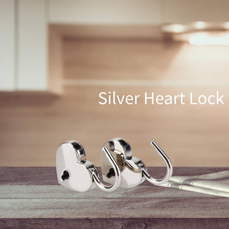 Hztyyier Silver Heart Lock, Vintage Padlock with Key Small Antique Lock for Jewelry Box Diary Valentine Gift - Image 3